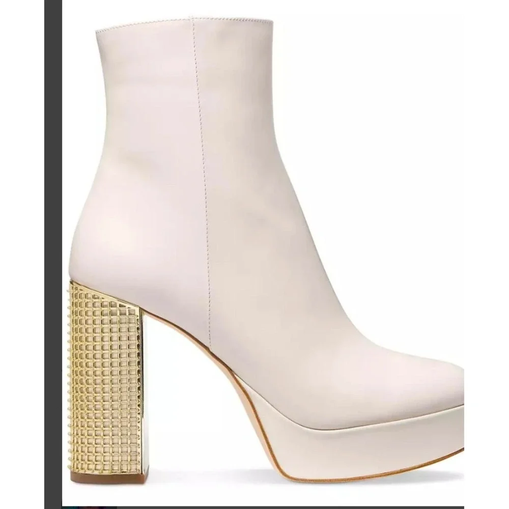 Michael‎ Kors Maxine Platform Bootie Light Cream Leather Gold Cage 9.5